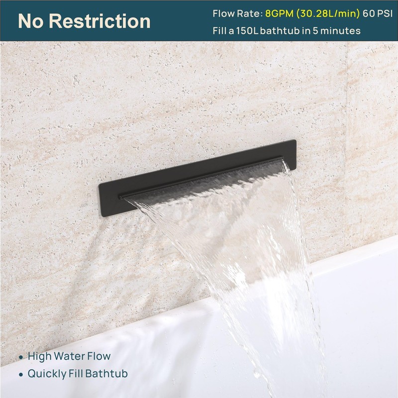 JPHOMES Matte Black Tub Spout Waterfall Tub Filler, High Flow