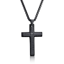 Teegxddy Cross chain, stainless steel cross chain, men's necklace, cross necklace for men and women, cross pendant with 60 cm chain, birthday, Easter, Thanksgiving gift, black, Stainless Steel