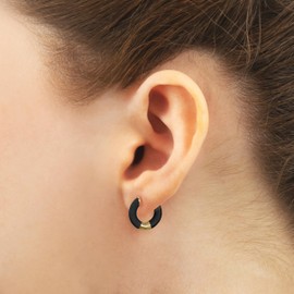 14K Gold Plated Sterling Silver Enamel Color Huggie Hoop Earrings for Women – Wide Range of Vibrant Color Options Available - Tube Style - Black - Matte