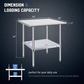 Profeeshaw Stainless Steel Prep Table NSF Commercial Work Table with Undershelf for Kitchen Restaurant 30×30 Inch