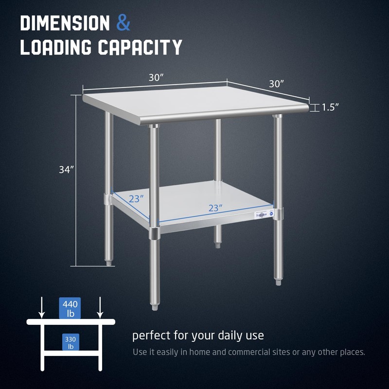 Profeeshaw Stainless Steel Prep Table NSF Commercial Work Table with