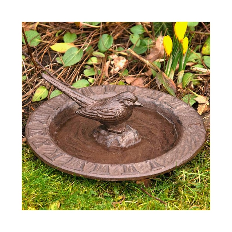 Esschert Design Cast Iron Sundial Bird Bath, Brown, 9.5" Dia.