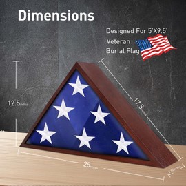 ASmileIndeep Flag Display Case - 5' x 9.5' Funeral & Military Flag Shadow Box with HD Tempered Glass and Wall Mount, Folded Triangle Flag Holder Frame for Veterans, Cherry Red