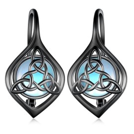 Daixiya Irish Celtic Earrings 925 Sterling Silver Moonstone Black Celtic Knot Leverback Earrings Ireland Jewelry Gifts for Women Mom Girls