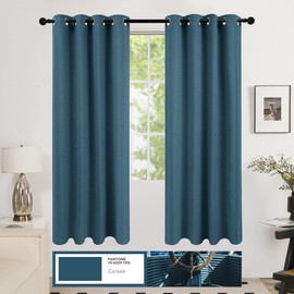 Deconovo Total Blackout Curtains Linen Curtains Room Darkening Curtains with Grommets for Bedroom Living Room Kids Room, 2 Panels，Aegean Blue，52Wx84L Inch
