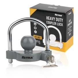 RETRUE Universal Coupler Lock Trailer Locks Ball Hitch Trailer Hitch Lock Adjustable Security Heavy-Duty Steel Fits 1-7/8 Inch, 2 Inch, 2-5/16 Inch Couplers, Grey