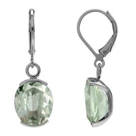 Silvershake 7.66ct. 12x10mm Natural Oval Shape Green Amethyst 925 Sterling Silver Leverback Dangle Earrings