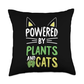 Plant Powered Vegetarian Funny Cat Veggie Lover Vegan Gift Throw Pillow