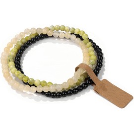 WEIZAIJY 3 Piece Mini Bead Bracelet | 4mm | Premium Natural Stone Bracelet for Women – Elegant Healing Gemstone Jewelry (Style B)