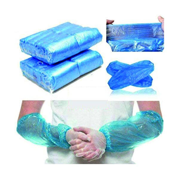 100 X Disposable Arm Covers Arm Sleeves Oversleeves Home Cleaning Medical Waterproof Cover One Size Blue - Manufacturer Sealed Packaging