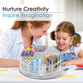 CraftGenes Pencil Holder for Desk - Acrylic Desk Organizer with Hand Grips, 360° Rotating Pen Holder with 7 Removable Compartments for Office, Home, and Makeup Storage, Marker Organizer