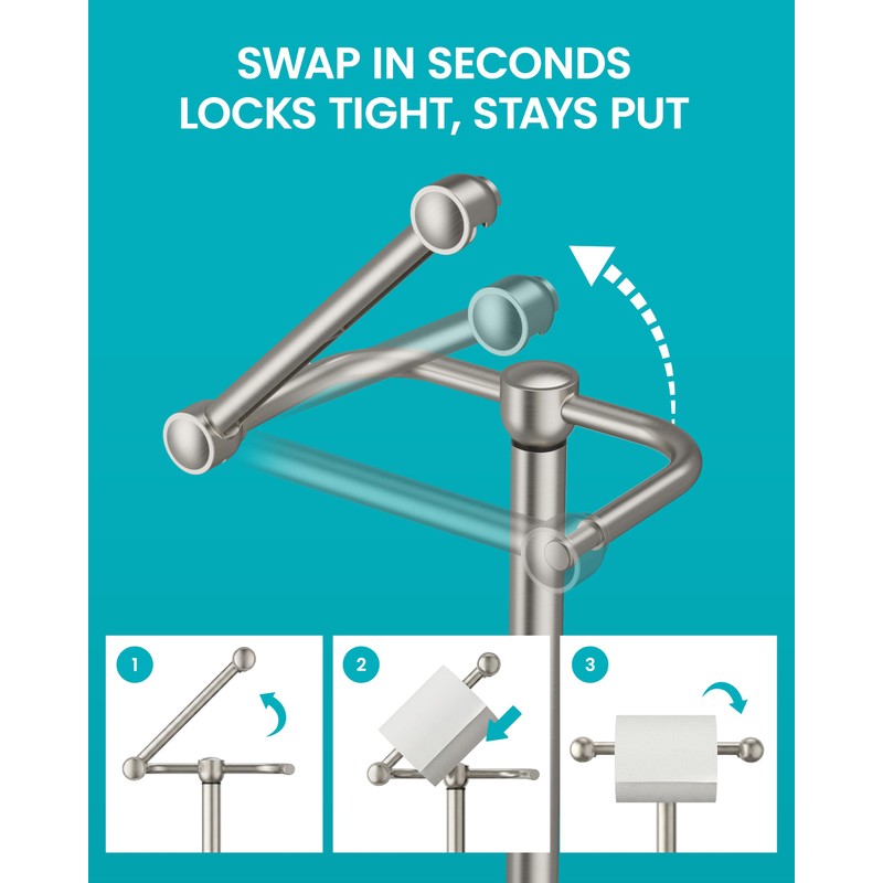 Brushed Nickel Toilet Paper Holder Stand, 4.82 lb Weighted Base,