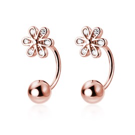 SLUYNZ 925 Sterling Silver Small Daisy Earrings Cuff for Women Teens Flower Cartilage Earrings Helix Piercing Half Hoop Earrings Ball Studs (C-Rose Gold)