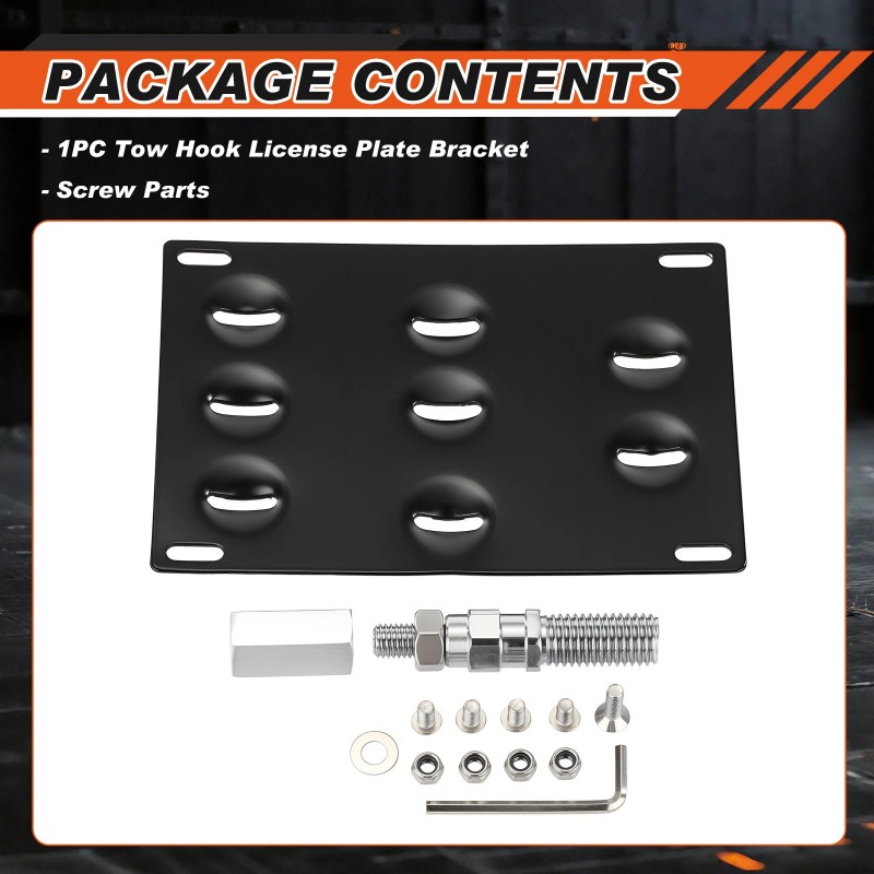 GEARZAAR Bumper Tow Hook License Plate Mount Bracket Holder For