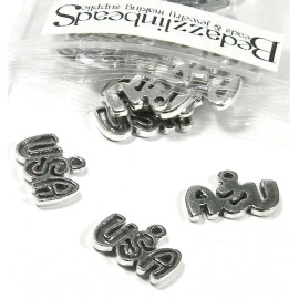 Bedazzlinbeads 3 Antique Silver Plated Pewter Metal USA Word Shaped Patriotic Dangle Charms