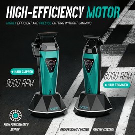 VGR 877S2 Cordless Barber Clipper Trimmer Set with 9000 RPM, Green