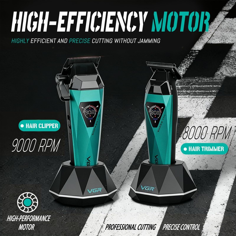 VGR 877S2 Cordless Barber Clipper Trimmer Set with 9000 RPM,