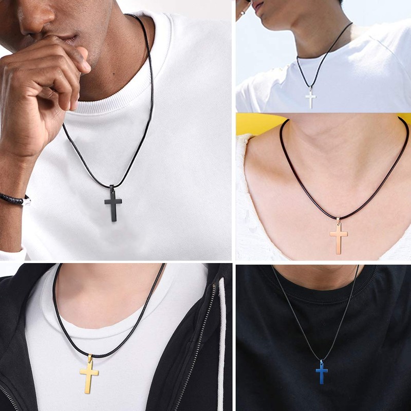 PROSTEEL Men Crucifix Chains Necklace Solid Black Cross Necklace 26