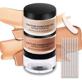 Waterproof Tattoo Cover Up Makeup, Full Coverage Concealer for Body, 2 Blendable Shades For Tattoos, Scars