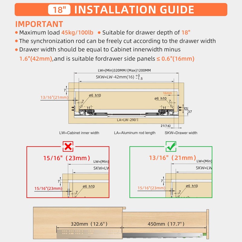 SIGOE Push to Open & Soft Close Undermount Drawer Slide