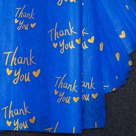 MR FIVE 30 Sheets 20" x 28" Blue Gold Thank You Tissue Paper Bulk,Blue Thank You Tissue Paper for Packaging,Gift Bags,Gift Wrapping Tissue for Graduation,Birthday,Thanksgiving (Navy Blue with Gold)