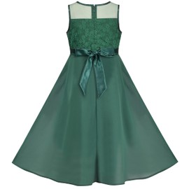 Girls Dress Dark Green Rhinestone Chiffon Bridesmaid Party Maxi Size 8