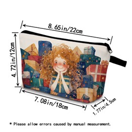 YULUENZE Present Boxes Curly-haired Missy Makeup Bag Cute Small Organizer Bag with Zipper Cartoon Miss Curly Hair Print Cosmetic Bag Cartoon Birthday Presents for Women Friends Young Lady