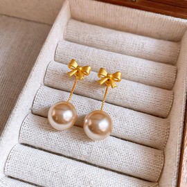 XFSRG Elegante Damen Ohrringe mit Perlen und Schleife, Gold Hängend, Silber Schmuck, Ideal für Hochzeit und Alltag