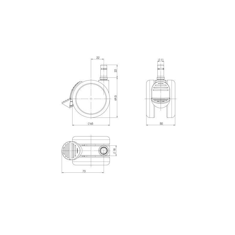 5 x Hard Bottom Roles with Parking Brake 11 mm/65