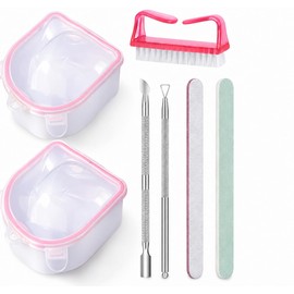Nail Soaking Bowl Set – Gel Polish Remover Kit with Cuticle Tools, Nail Brush, Peeler, Pusher, Nail File & Buffer – 2x Hand Soak-Off Bowls for Manicure & Dip Powder Removal