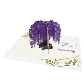 Designer Pop! Birthday Pop-Up Greeting Card – 3D Wisteria Tree for Friends, Family and Special Someones (1 Card with Envelope)
