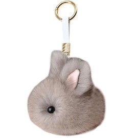 ELVRLA Super Cute Soft Round Rabbit Bunny Keychain Plush Rabbit Fluffy Car Key Chain Ring Bag Charm Purse Backpack Pendant-Brown