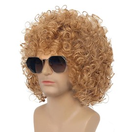 Kaneles Mens Curly Blonde Wigs Short Natural Fluffy Afro Wig Synthetic Rocker Costume Cospaly Party Wig (Blonde)