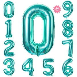 40 Inch Teal Blue Jumbo Digital Number Balloons 0 Huge Giant Balloons Foil Mylar Balloons for Baby Shower Party Ocean Mermaid Theme Birthday Decor Supplies