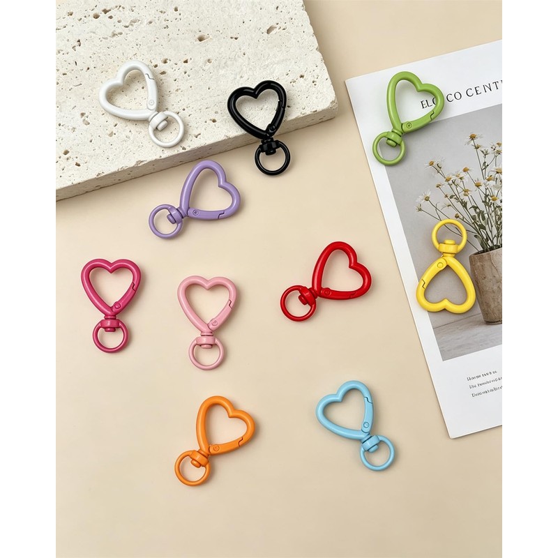 20Pcs Mixed Heart Keychain Clip Heart Carabiner Key Chain Hooks