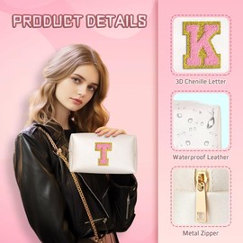 Parima Cosmetic Bag Women Girls Pink Cosmetic Bag Set Travel Cosmetic Bag Makeup Brush Bag Small Makeup Bag with Letters Cosmetic Bag Gifts for Women Teenager Girls Daughter, H