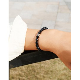 Landorilo Natural Healing Gemstone Crystal Bracelet, 6mm Black Tourmaline with 925 Sterling Silver Beads, Women Men Initial Bracelets, Valentine's Day, Christmas, Birthday Gift. Offer A-Z.K