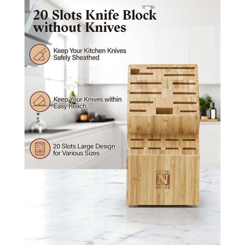 Cook N Home Bamboo Knife Storage Block without Knives, 20