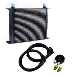 ZHSYMX 30 Row AN10-10AN Stacked Plate Oil Cooler Universal Engine Transmission British Radiator Oil Cooler Condenser with Fuel Line Hose Mounting Nut Adapter Clamp Aluminium Alloy Black