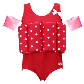 Kids Girls Float Suit with Adjustable Buoyancy Bars Baby Swim Vest for 1-10 Years One-Piece Toddler Swimsuits Quick Dry Girls Bathing Suit with Arm Floaties Floatation Suit Swimwear for Sea Beach Pool