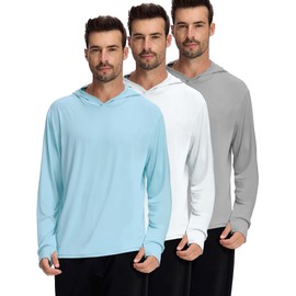 3 Pack Men's UPF 50+ Fishing Shirts Long Sleeve UV Sun Protection Hoodie Hiking Rash Guard Fishing Outdoor Running Set1 M