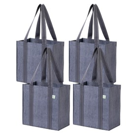 VENO - Paquete de 4 bolsas de comestibles reutilizables y bolsas de compras con asas y parte inferior dura con tamaño compacto y cómodo. Plegable, duradera y resistente, perfecta para carrito de