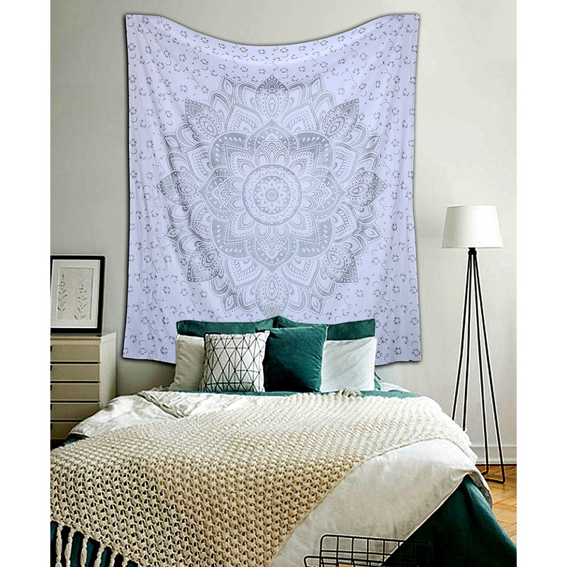raajsee Grey Mandala Tapestry Bedroom Aesthetic - Indie Wall Tapestry