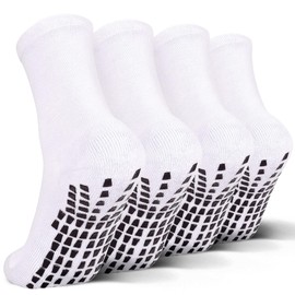 Raigoo - Calcetines de agarre para niños (de 4 a 16 años) para niños y niñas, calcetines deportivos acolchados para hospitales, 4 Pares Blanco, 4-7 Años