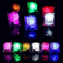 Waterproof Led Ice Cube, 24 Pack Multi Color Flashing Glow in The Dark LED Light Up Ice Cube for Bar Club Drinking Party Wine Wedding Decoration