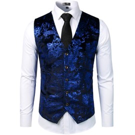 ZEROYAA Mens Hipster Blue Paisley Single Breasted Suit Dress Vest/Tuxedo Waistcoat Z49 Blue Small