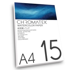 A4 Extra Fine Grade Watercolor Pad, 15 Sheets, 300 GSM, Cold Pressed, Acid Free, Professional Paper Designed for Watercolor Paints and Watercolor Pens, by Chromatek