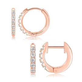 Gold Huggie Hoop Earrings,14k Gold Plated Small Gold Hoop Earrings for Women, Dainty Huggie Earrings with Cubic Zirconia for Cartilage, Gold/Silver/Rose Gold Tiny Hoop Earrings Set 10mm (2 Pairs), Stainless Steel, Cubic Zirconia