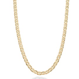 Miabella Solid 18K Gold Over Sterling Silver Italian 3mm, 4mm, 6mm Diamond-Cut Flat Mariner Link Chain Necklace for Men Women, 925 Italy, Sterling Silver, No Gemstone
