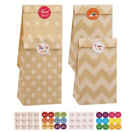 vvhippo vvhippo Papiertüten Kindergeburtstag, 20 Stück Geschenktüten Braun Tüten Papier mit 36 Aufkleber, Candy Tüten zum Verpacken von Geschenken, Giveaways, Kindergeburtstag, Hochzeit, Party, usw